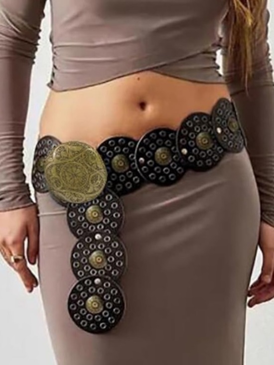 Accessories - Black and Brass Medallion Circle Link Belt